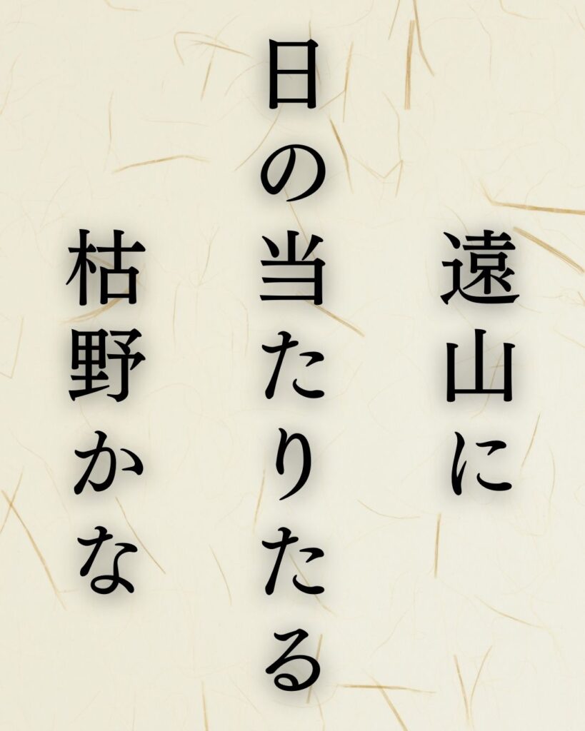 イラストでシンプルに楽しむ「高浜虚子」の「冬」の俳句「遠山に　日の当たりたる　枯野かな」この俳句を記載した画像