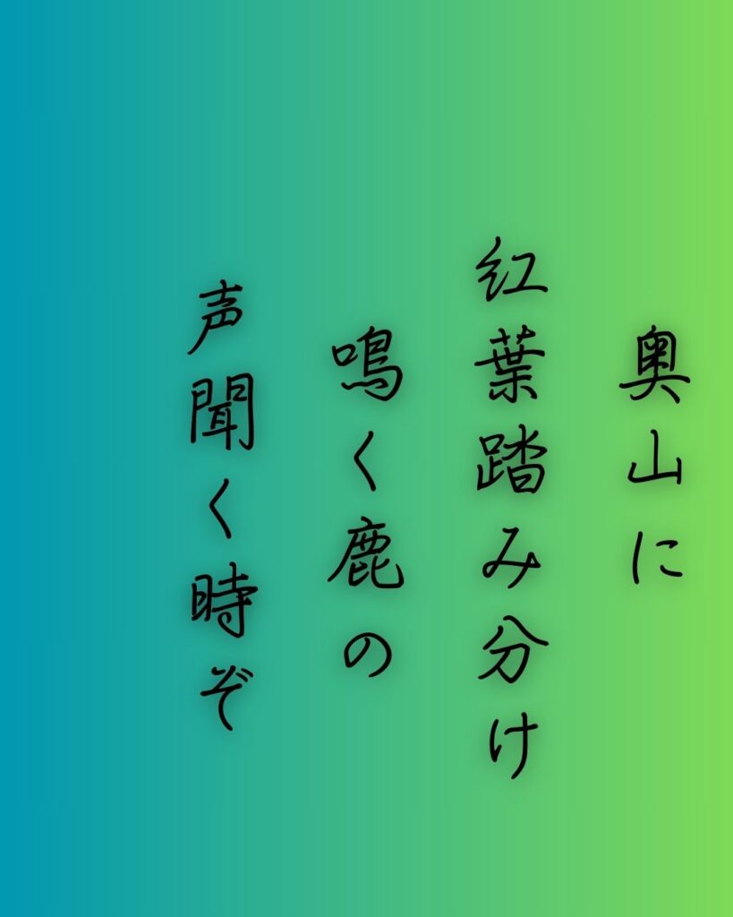 百人一首第五番 猿丸大夫『奥山に』を情景と背景から完全解説「猿丸大夫の和歌「奥山に　紅葉踏み分け　鳴く鹿の　声聞く時ぞ　秋は悲しき」の情景をテーマにした和歌の画像」