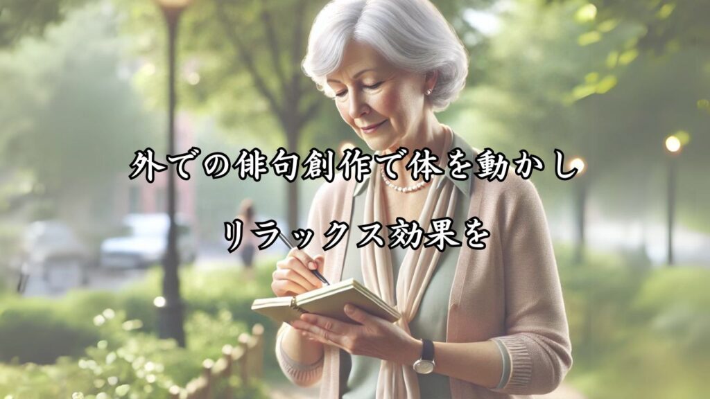 自然とふれあう健康的な趣味！シニア向け趣味の俳句5つの魅力「外での俳句創作で体を動かし、リラックス効果を」をテーマにした画像