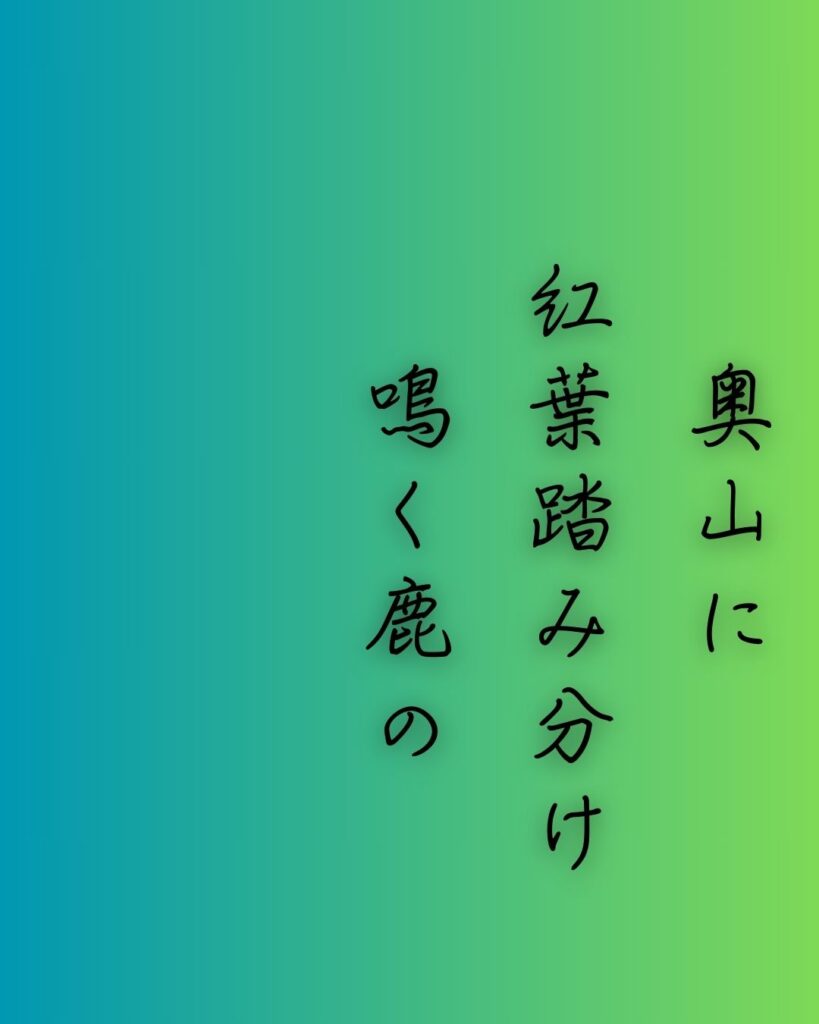 百人一首第五番 猿丸大夫『奥山に』を情景と背景から完全解説「猿丸大夫の和歌「奥山に　紅葉踏み分け　鳴く鹿の　声聞く時ぞ　秋は悲しき」の情景をテーマにした和歌の画像」