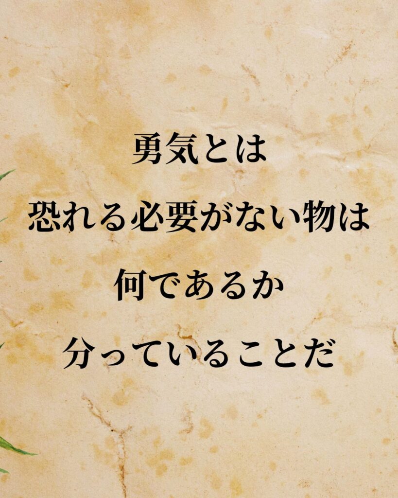 プラトン「勇気とは、恐れる必要がない物は何であるか分っていることだ。」この名言のイラスト