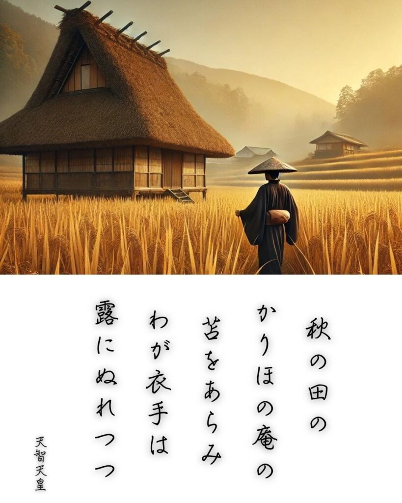 百人一首第一番 天智天皇『秋の田の』を情景をテーマにした和歌とイメージの画像