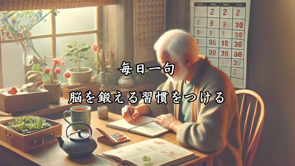 認知症予防にも役立つ脳トレ効果！シニア向け趣味の俳句5つの魅力「毎日一句、脳を鍛える習慣をつける」をテーマにした画像