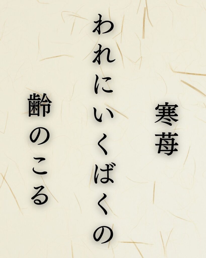 イラストでシンプルに楽しむ「水原秋桜子」の「冬」の俳句「寒苺　われにいくばくの　齢のこる」この俳句を記載した画像