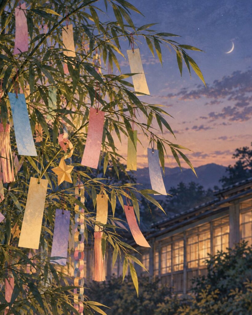 石田波郷の秋の俳句5選|秋景色と生命の時間を味わう「七夕竹 惜命の文字 隠れなし」石田波郷の俳句をイメージした画像