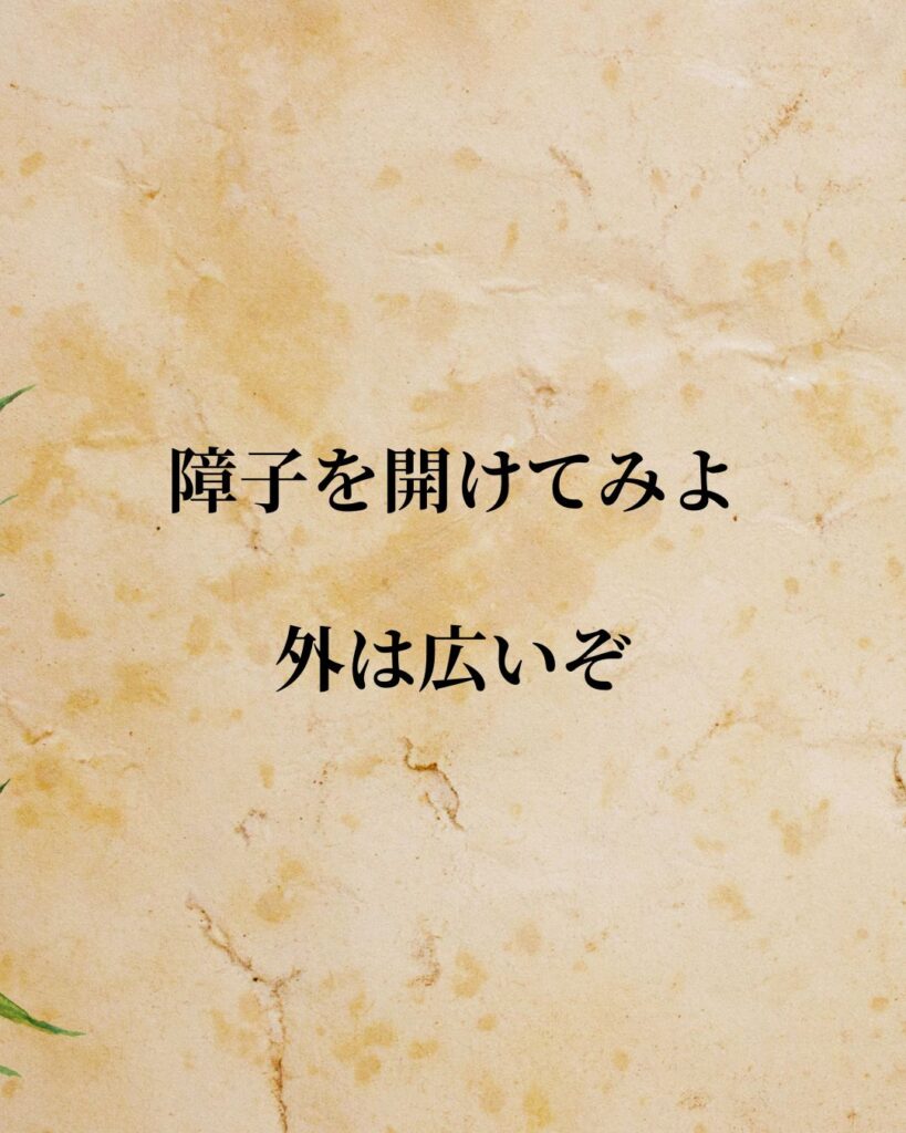 「豊臣秀吉」「障子を開けてみよ。外は広いぞ。」この名言を記載した画像