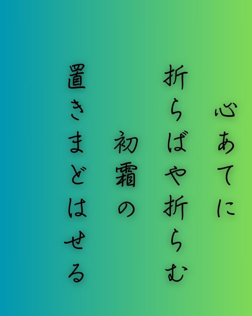 百人一首第二十九番 凡河内躬恒『心あてに』を情景と背景から完全解説「心あてに　折らばや折らむ　初霜の　置きまどはせる　白菊の花」の情景をテーマにした和歌の画像