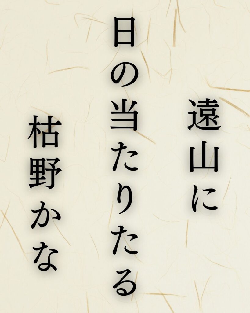 高浜虚子の代表作「遠山に」に迫る！名句や人物像を徹底解説！「遠山に　日の当たりたる　枯野かな」高浜虚子の俳句を記載した画像