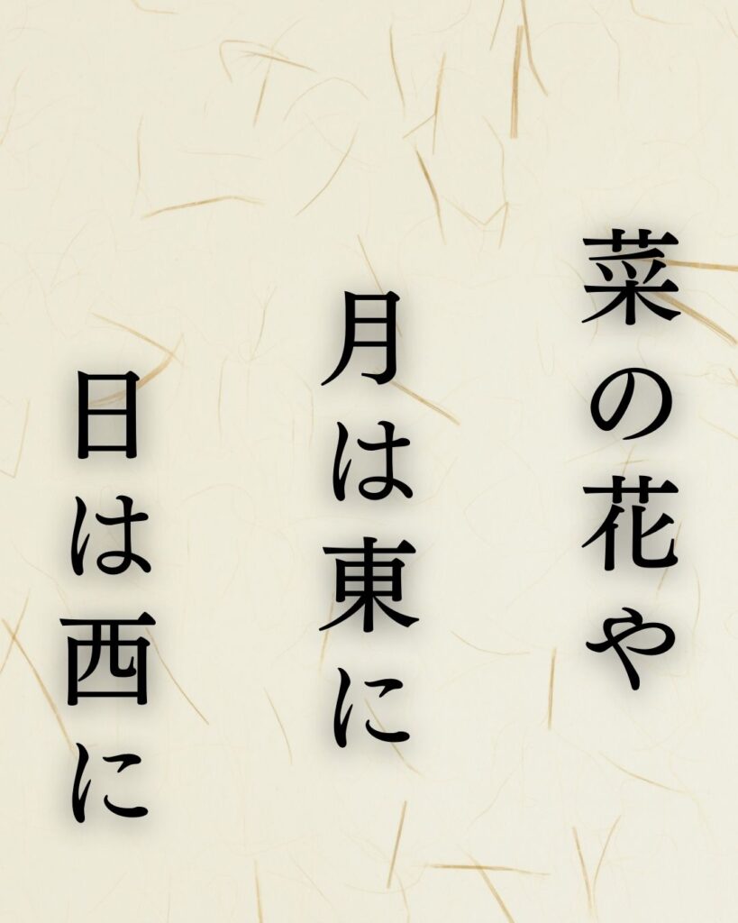 与謝蕪村の春の俳句5選-代表作をわかりやすく解説「菜の花や　月は東に　日は西に」この俳句を記載した画像