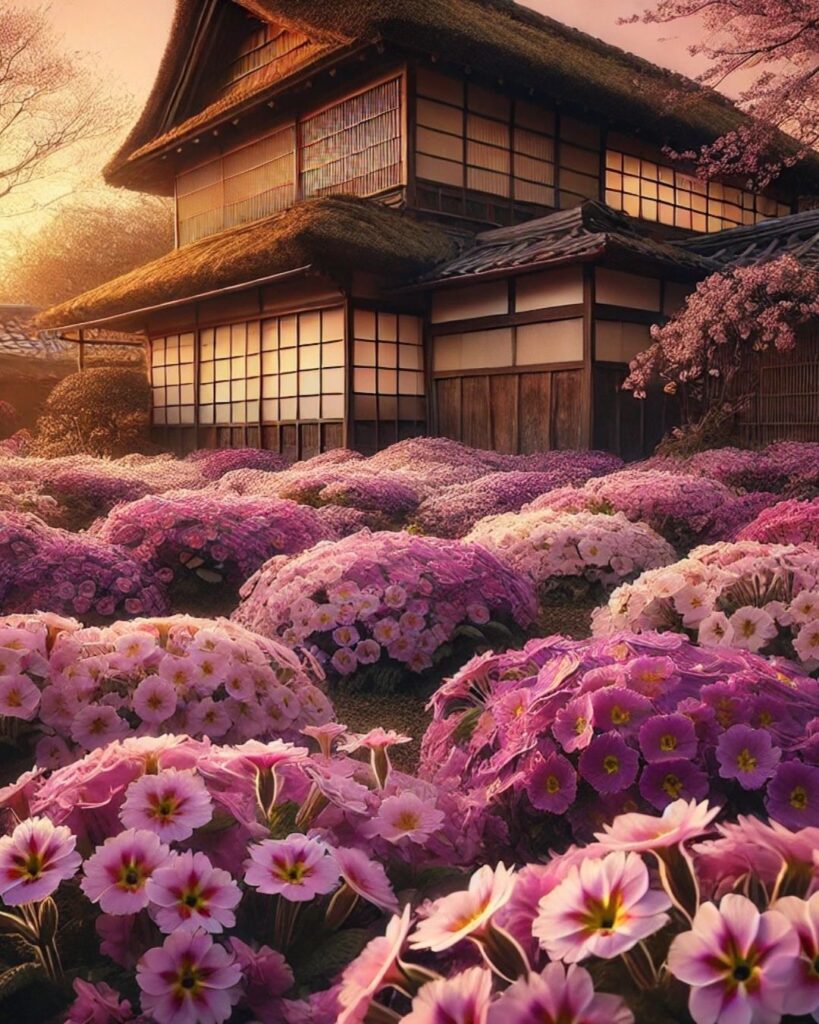 山口青邨の春の俳句5選-代表作をわかりやすく解説！「咲きみちて　庭盛り上がる　桜草」この俳句をイメージした画像