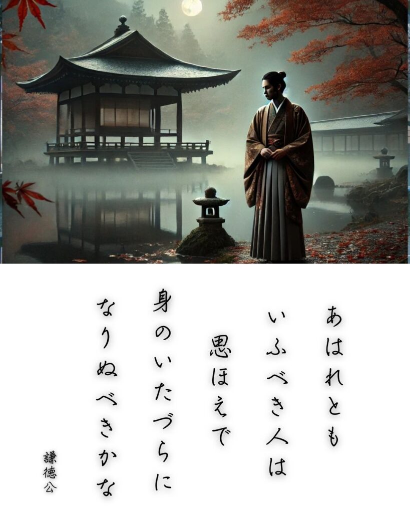 百人一首第45番 謙徳公『あはれとも』背景解説 – 届かぬ哀れ「あはれとも いふべき人は 思ほえで 身のいたづらに なりぬべきかな」の情景をテーマにした和歌とイメージの画像