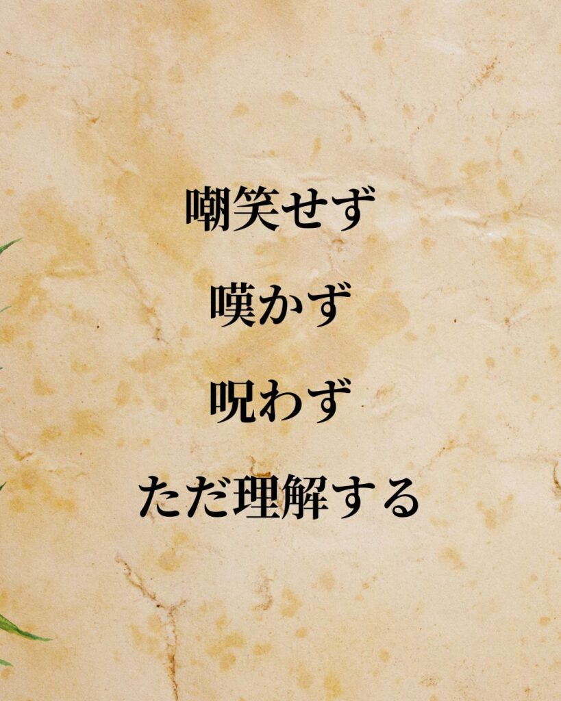 シンプルに役立つ「バールーフ・デ・スピノザ」の名言９選「嘲笑せず、嘆かず、呪わず、ただ理解する」この名言のイラスト