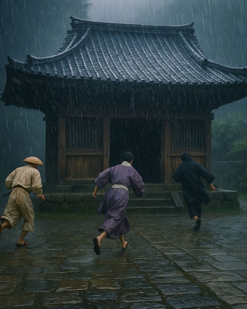 宝井其角の夏の俳句5選-代表作をわかりやすく解説！「夕立や　法華かけ込　あみだ堂」この俳句をイメージした画像