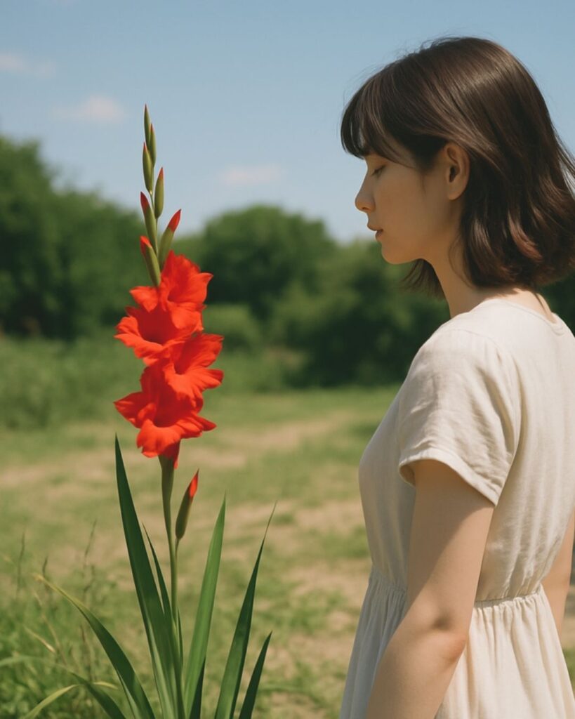 与謝野晶子の夏の短歌5選-代表作をわかりやすく解説!「夏花の すがたは細き くれなゐに 真昼いきむの 恋よこの子よ」この短歌をイメージした画像