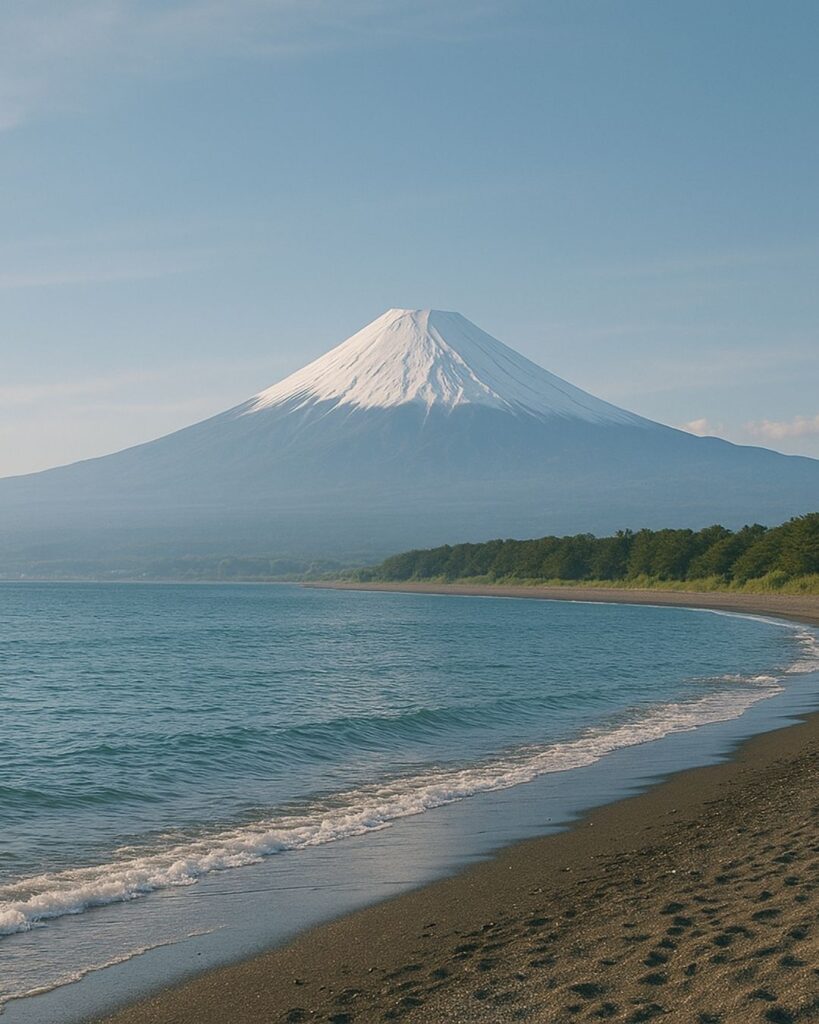 森川許六の春の俳句5選−武士が詠むやさしき季節「田子の浦に 富士の高根や 御代の春」この俳句をイメージした画像