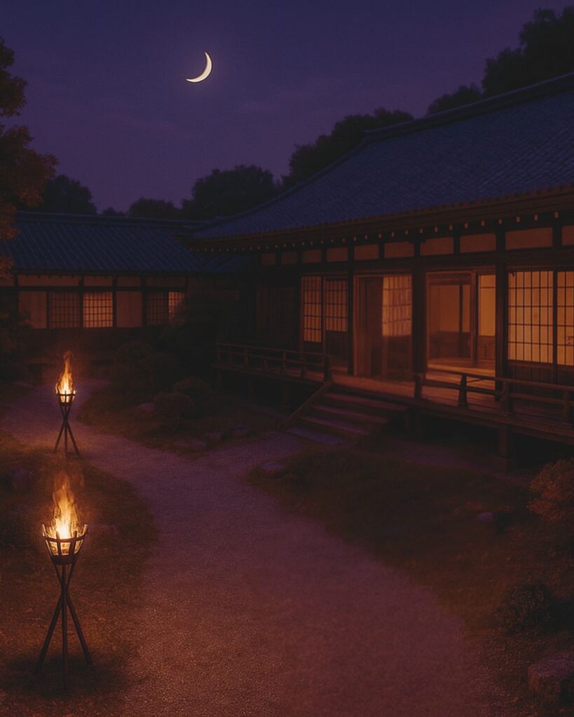 百人一首第59番 赤染衛門『やすらはで』背景解説–さよの月影「やすらはで 寝なましものを さ夜更けて 傾くまでの 月を見しかな」の情景をテーマにしたイメージの画像