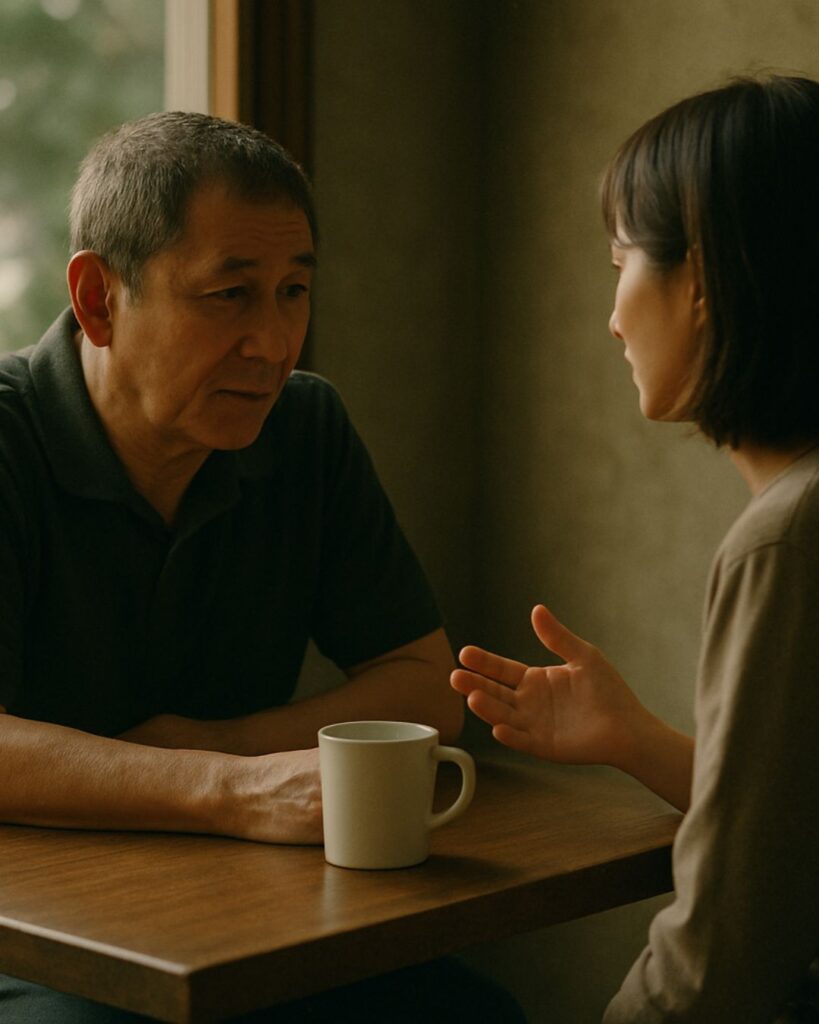 日本の映画監督の名言9選-監督たちが語る静かな情熱「北野武監督」「他人への気遣いで大切なのは、話を聞いてやること。」この名言のイメージイラスト