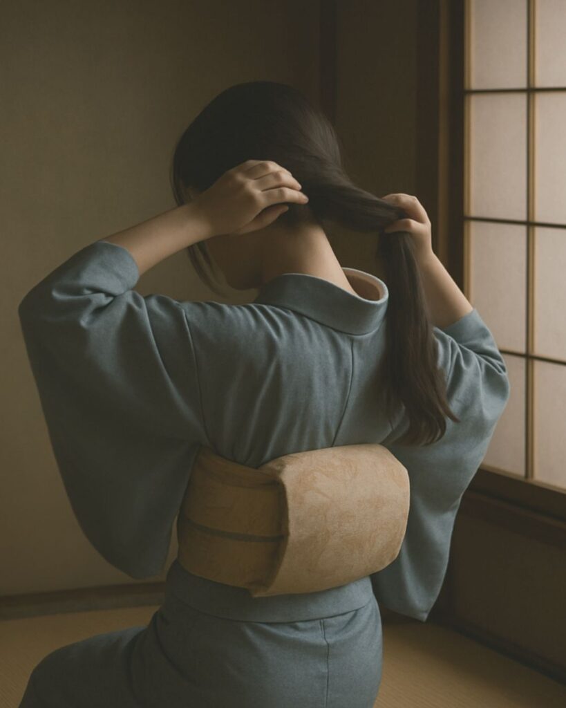 与謝野鉄幹の春の短歌5選-代表作をわかりやすく解説!「うしろより きぬきせまつる 春の宵 そぞろや髪の 乱れて落ぬ」この短歌をイメージした画像