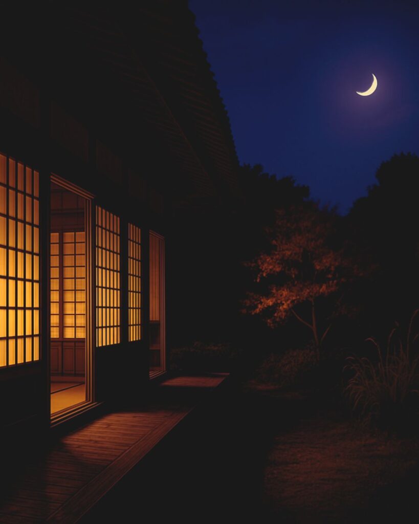 百人一首第59番 赤染衛門『やすらはで』背景解説–さよの月影「やすらはで 寝なましものを さ夜更けて 傾くまでの 月を見しかな」の情景をテーマにしたイメージの画像