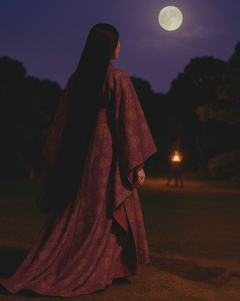 百人一首第57番 紫式部『めぐり逢ひて』背景解説–逢瀬の余韻「めぐり逢ひて 見しやそれとも わかぬ間に 雲がくれにし 夜半の月かな」の情景をテーマにしたイメージの画像