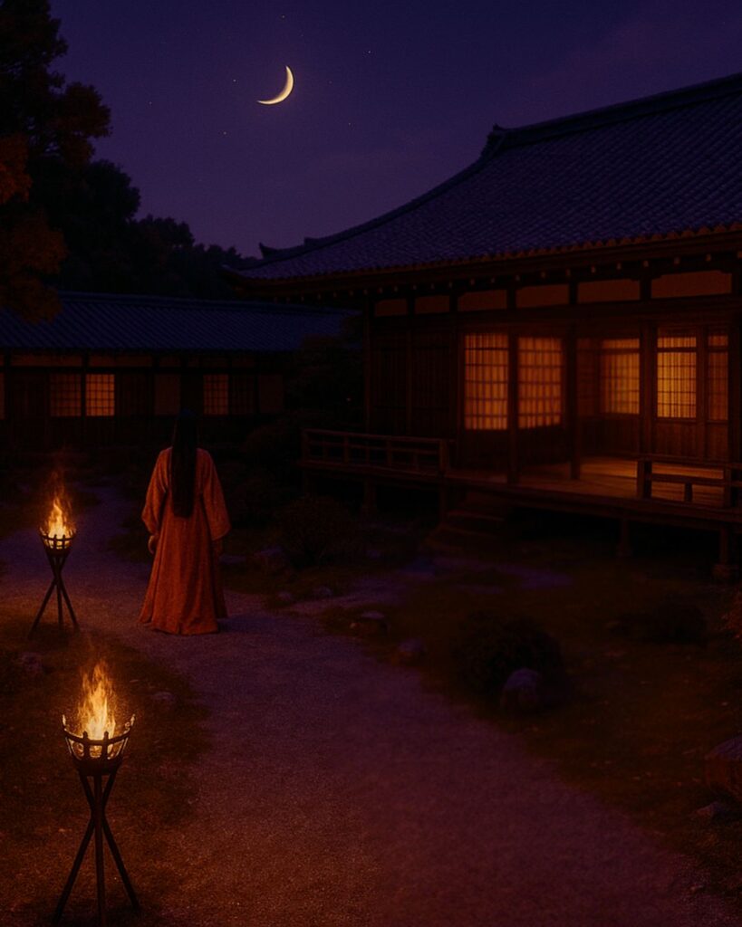 百人一首第59番 赤染衛門『やすらはで』背景解説–さよの月影「やすらはで 寝なましものを さ夜更けて 傾くまでの 月を見しかな」の情景をテーマにしたイメージの画像