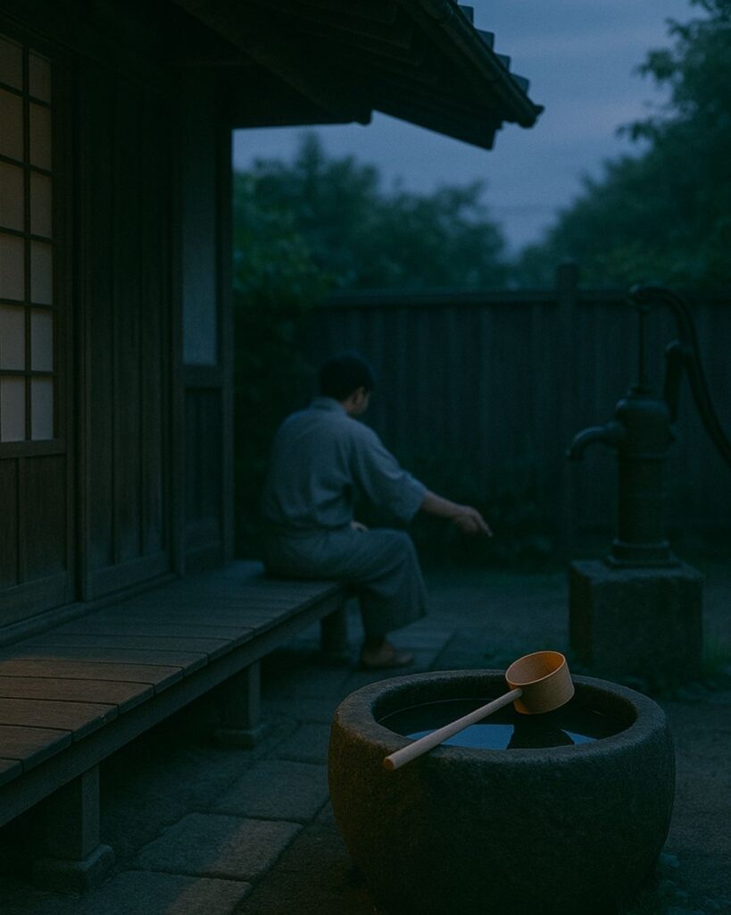 宝井其角の夏の俳句5選-代表作をわかりやすく解説！「夏酔や　暁ごとの　柄杓水」この俳句をイメージした画像