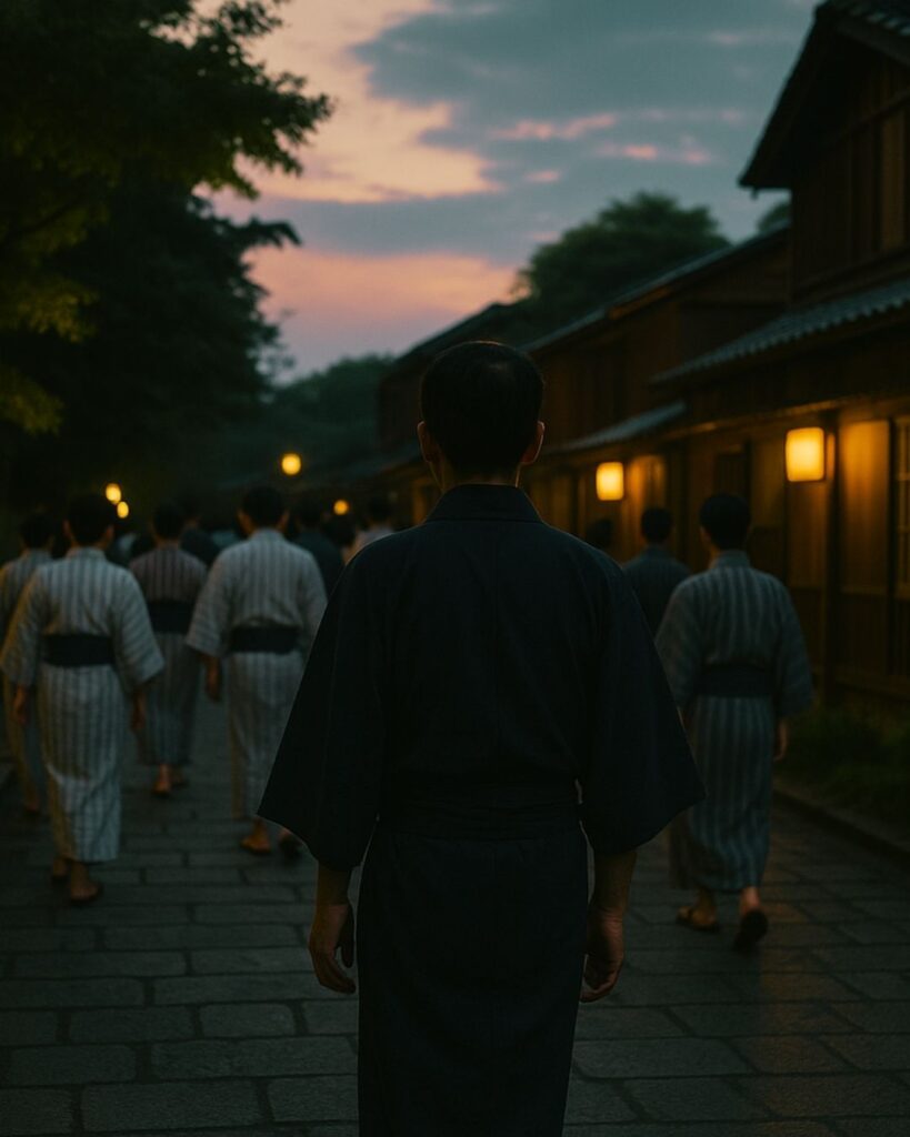 向井去来の夏の俳句5選-代表作をわかりやすく解説!「立ありく 人にまぎれて すゞみかな」この俳句をイメージした画像