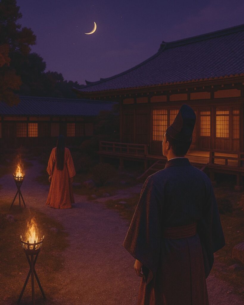 百人一首第59番 赤染衛門『やすらはで』背景解説–さよの月影「やすらはで 寝なましものを さ夜更けて 傾くまでの 月を見しかな」の情景をテーマにしたイメージの画像