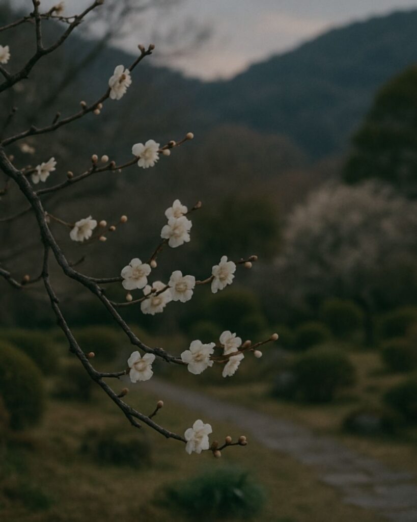 与謝野鉄幹の春の短歌5選-代表作をわかりやすく解説!「春をわれ しら梅の花に 恨あり などか風情の 君に及ばぬ」この短歌をイメージした画像