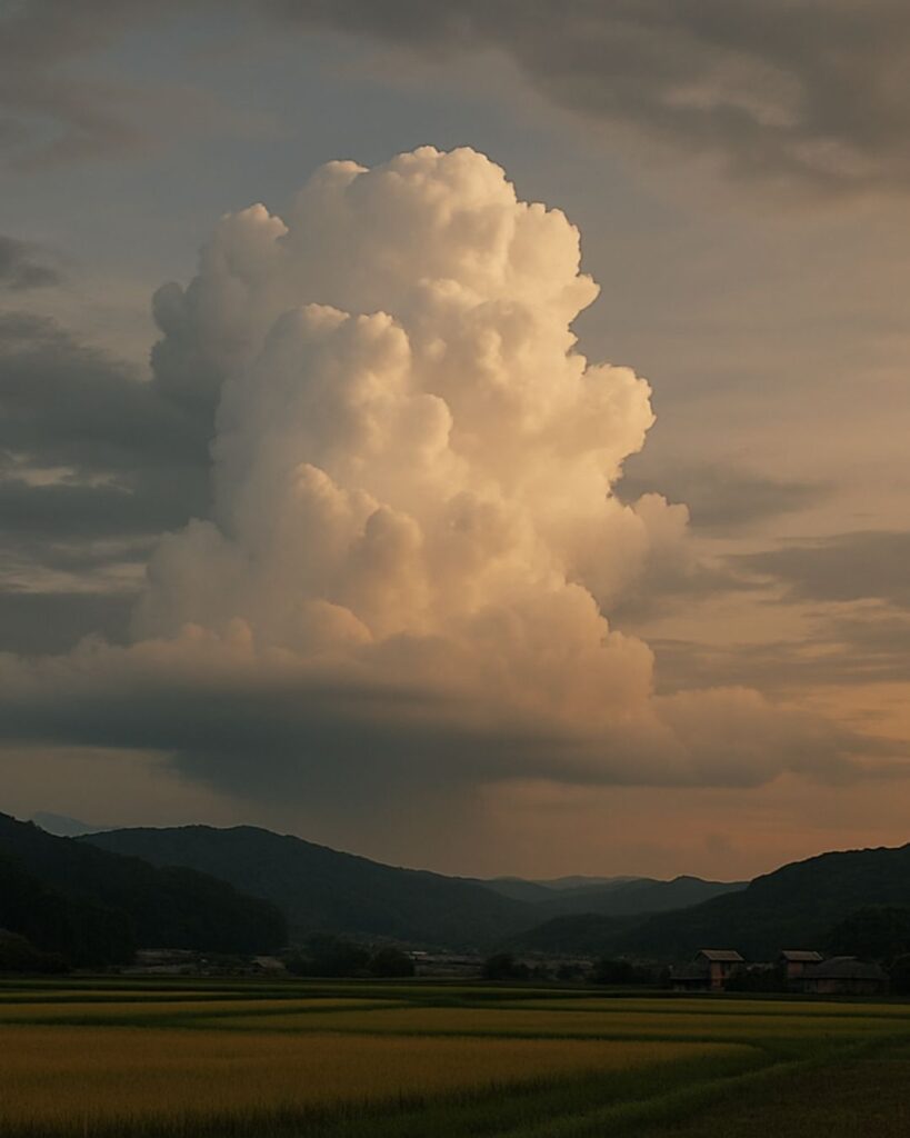 志太野坡の夏の俳句5選-代表作をわかりやすく解説!「夕立や ふりそこなひて 雲のみね」この俳句をイメージした画像