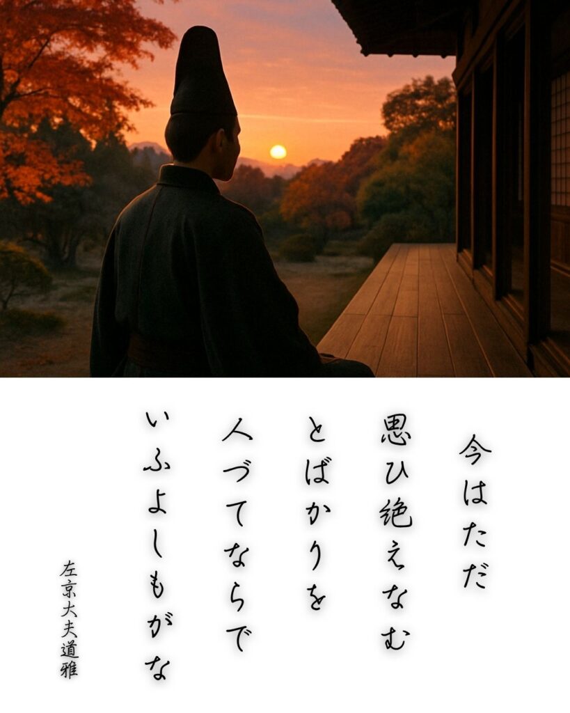 百人一首第63番 藤原道雅『今はただ』背景解説–人づてならず「今はただ　思ひ絶えなむ　とばかりを　人づてならで　いふよしもがな」の情景をテーマにした和歌とイメージの画像