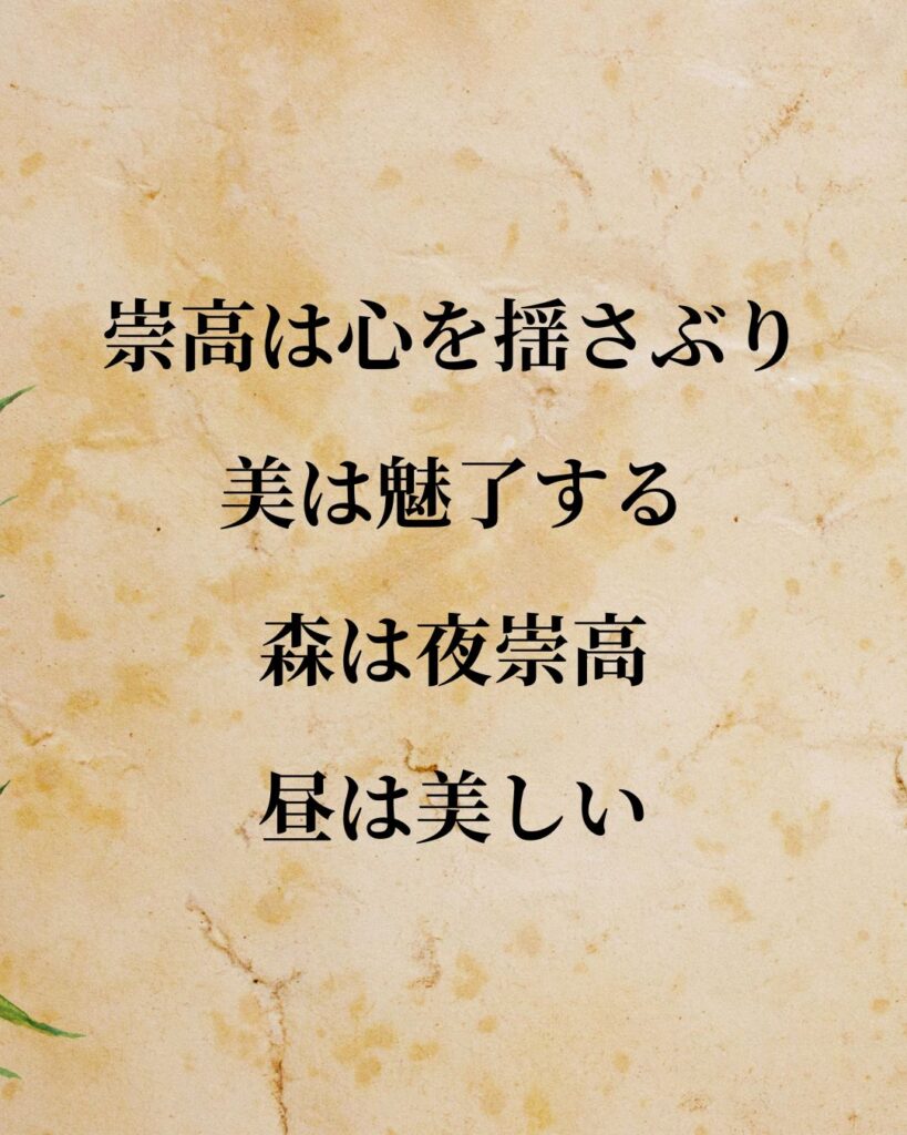 カント「崇高は心を揺さぶり、美は魅了する。森は夜崇高、昼は美しい。」この名言のイラスト