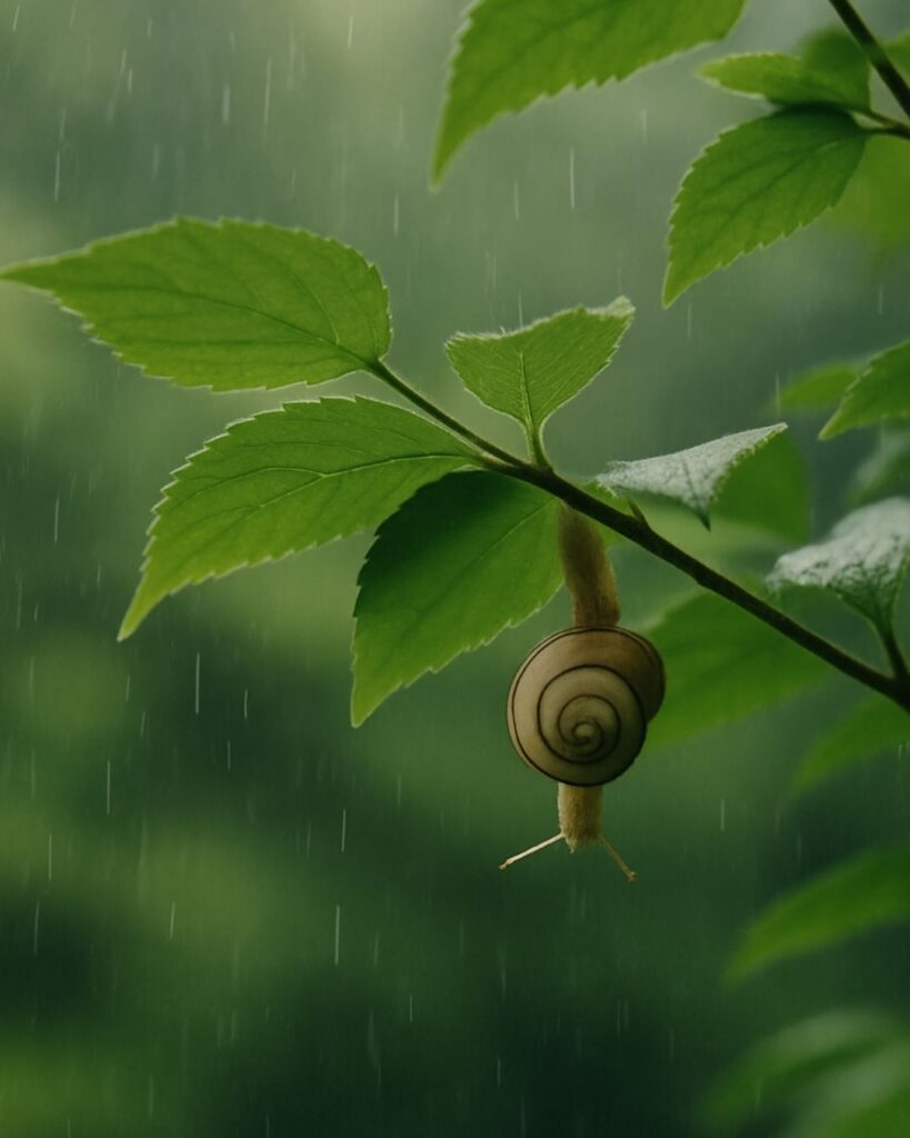 高浜虚子の夏の俳句5選-代表作をわかりやすく解説!「蝸牛 葉裏に雨の 三日ほど」この俳句をイメージした画像
