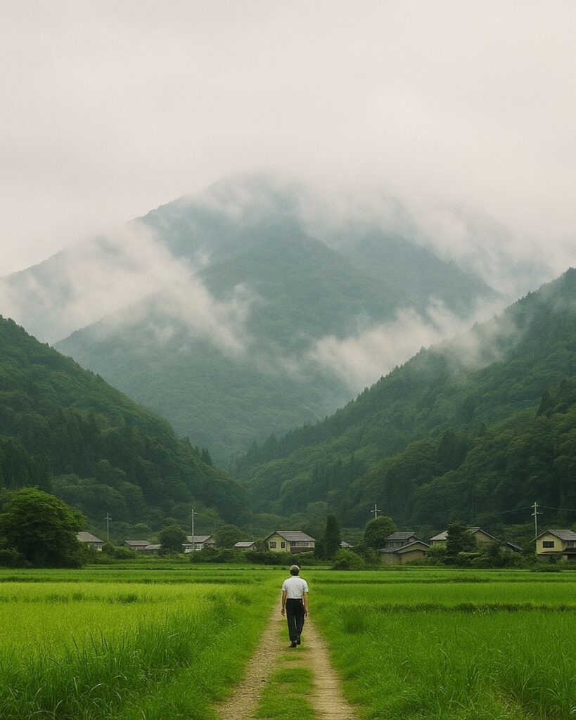 若山牧水の夏の短歌5選-代表作をわかりやすく解説!「雲まよふ 山の麓の しづけさを したひて旅に 出でぬ水無月」この短歌をイメージした画像