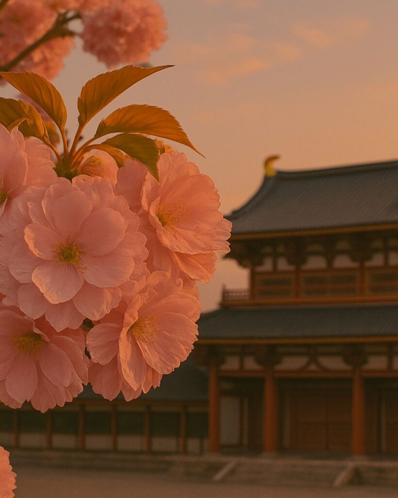 百人一首第61番 伊勢大輔『いにしへの』背景解説–宮の記憶「いにしへの 奈良の都の 八重桜 けふ九重に にほひぬるかな」の情景をテーマにしたイメージの画像