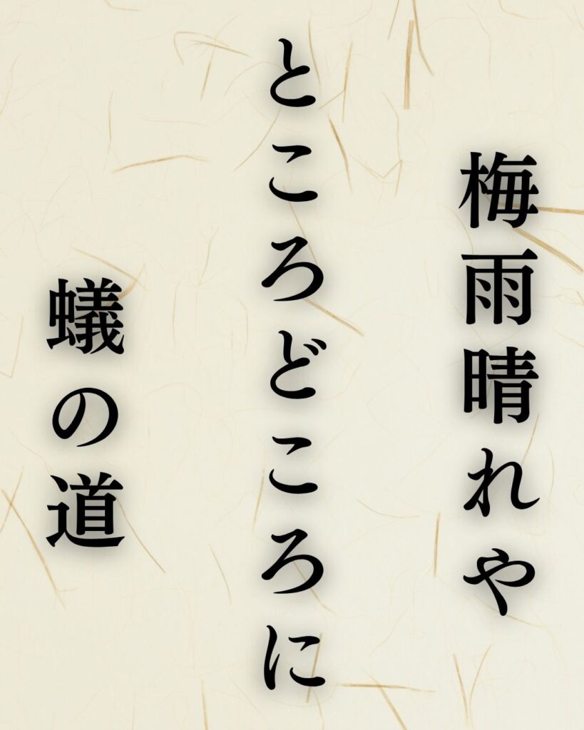 正岡子規の夏の俳句5選-代表作をわかりやすく解説！「梅雨晴れや　ところどころに　蟻の道」この俳句を記載した画像