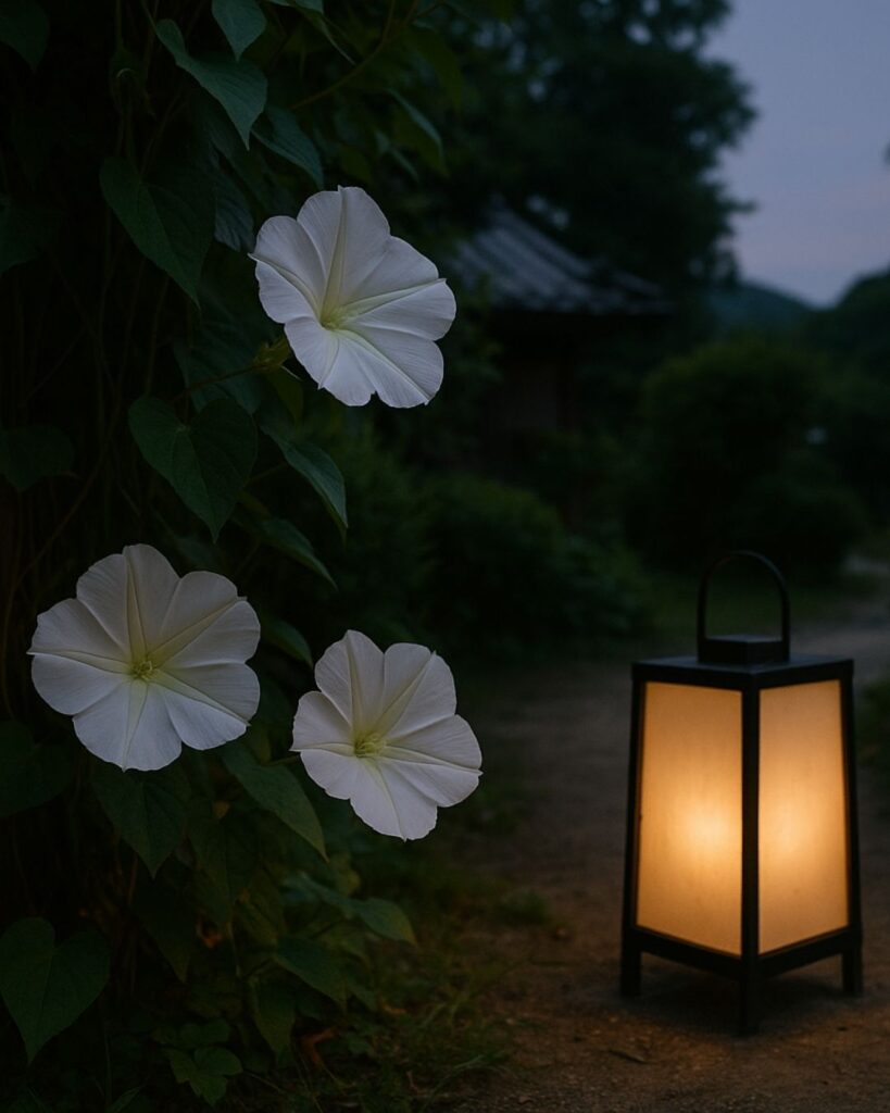 山口青邨の夏の俳句5選-代表作をわかりやすく解説!「夕顔も 行燈も白き 夕まぐれ」この俳句をイメージした画像