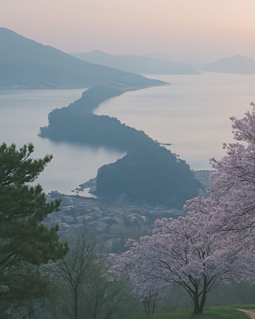 百人一首第60番 小式部内侍『大江山』背景解説–旅路の恋文「大江山　いく野の道の　遠ければ　まだふみも見ず　天の橋立」の情景をテーマにしたイメージの画像