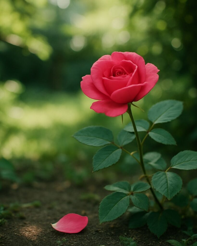 富安風生の夏の俳句5選-代表作をわかりやすく解説!「薔薇の花 一片散りし 四片かな」この俳句をイメージした画像