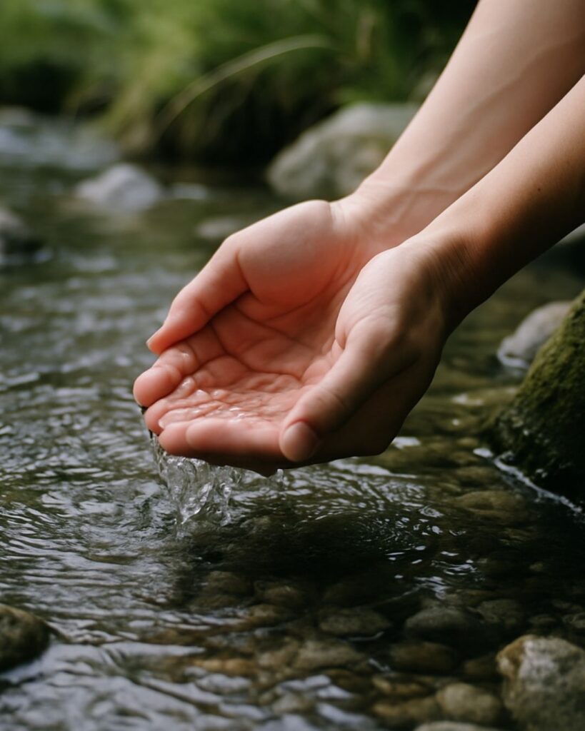 越智越人の夏の俳句5選-代表作をわかりやすく解説！「清水を むすべば解くる 暑さ哉」この俳句をイメージした画像
