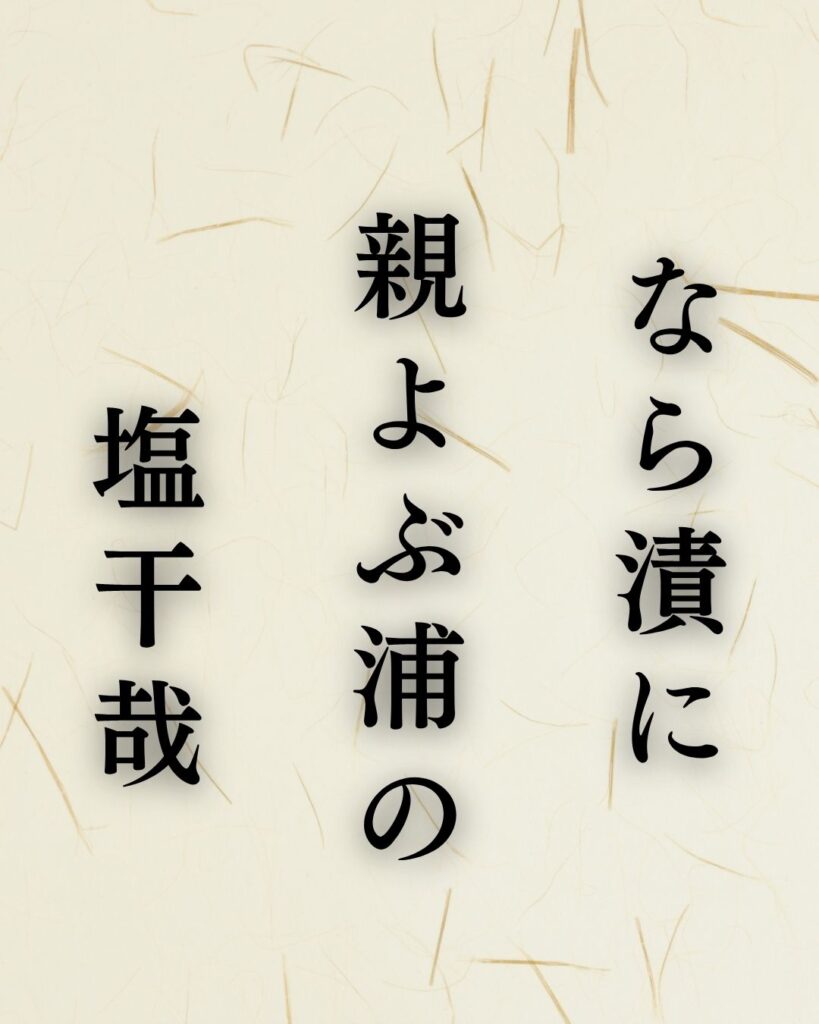 越智越人の夏の俳句5選-代表作をわかりやすく解説！「なら漬に 親よぶ浦の 塩干哉」この俳句を記載した画像