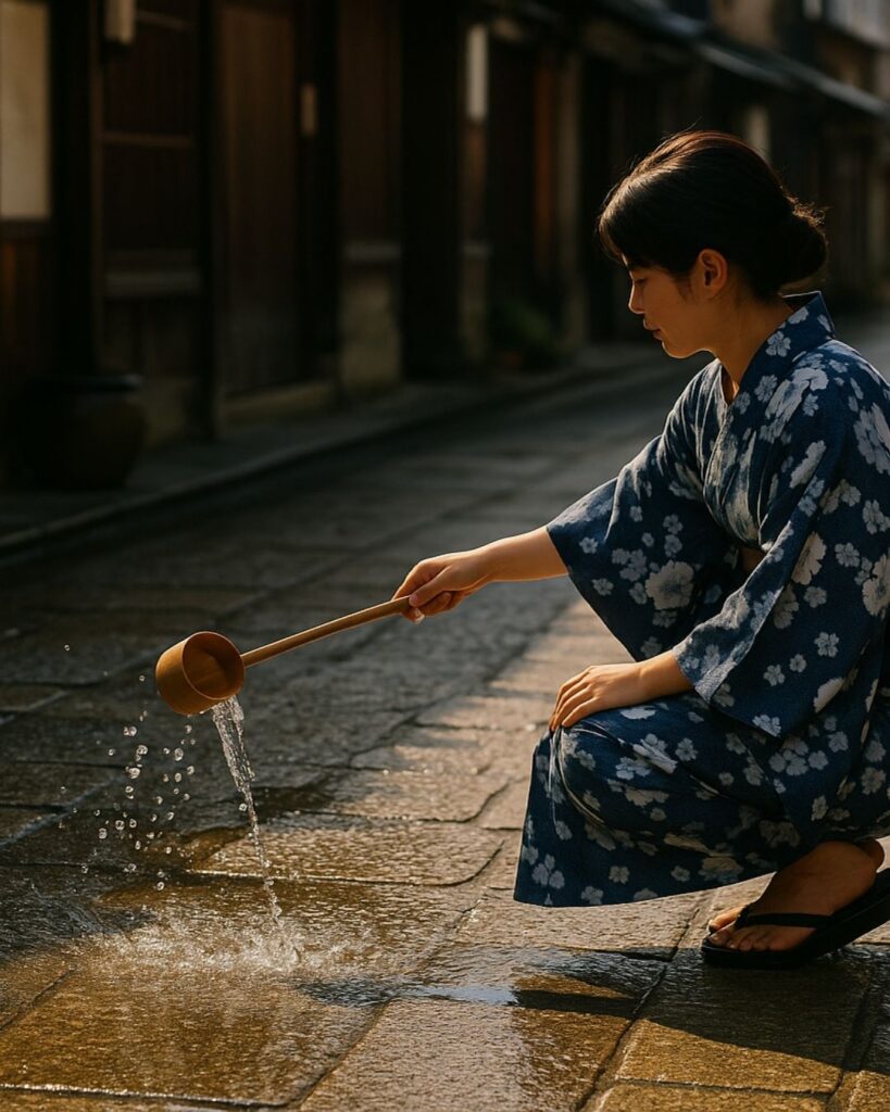 飯田蛇笏の夏の俳句5選-代表作をわかりやすく解説!「打水の ころがる玉を 見て通る」この俳句をイメージした画像