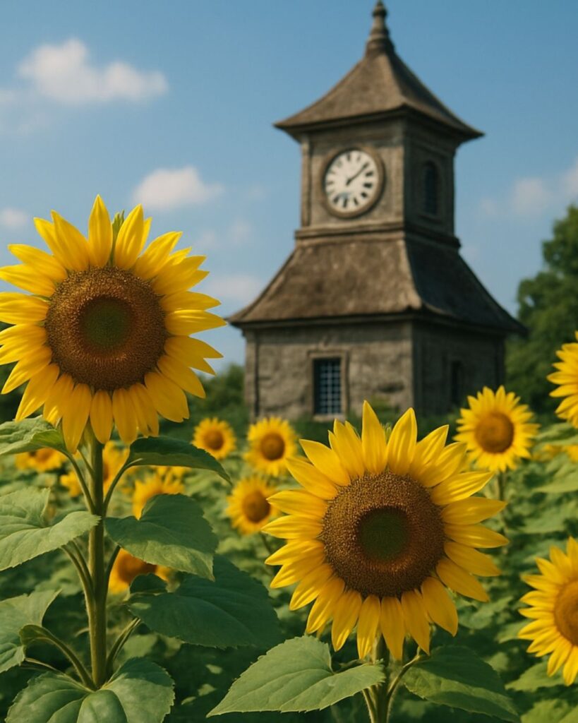 富安風生の夏の俳句5選-代表作をわかりやすく解説!「向日葵や いはれ古りたる 時計台」この俳句をイメージした画像