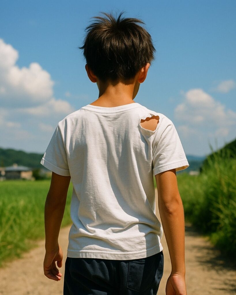 中村草田男の夏の俳句5選-代表作をわかりやすく解説!「少年の 夏シャツ右肩 裂けにけり」この俳句をイメージした画像