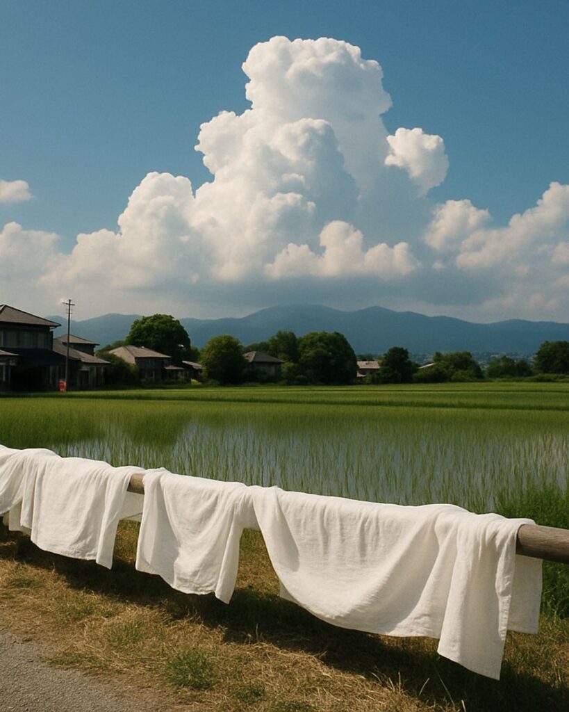 森川許六の夏の俳句5選-代表作をわかりやすく解説!「照りつける さらしの上や 雲の峯」この俳句をイメージした画像