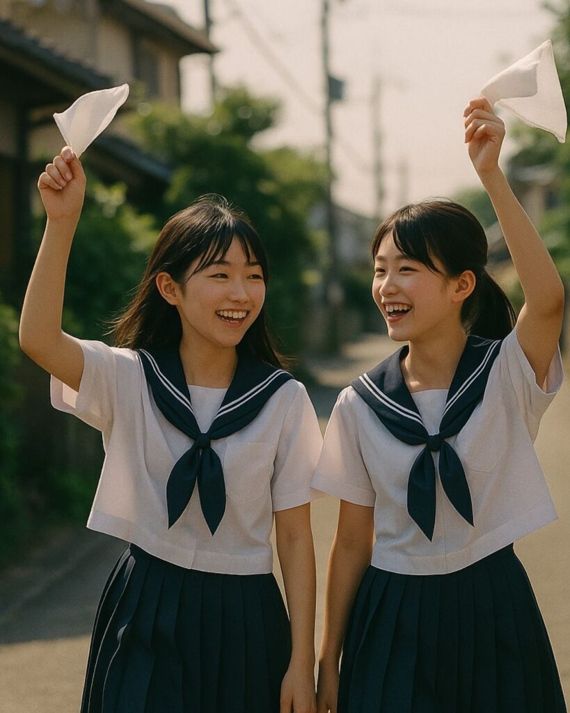 富安風生の夏の俳句5選-代表作をわかりやすく解説!「ハンケチ振つて 別れも愉し 少女らは」この俳句をイメージした画像
