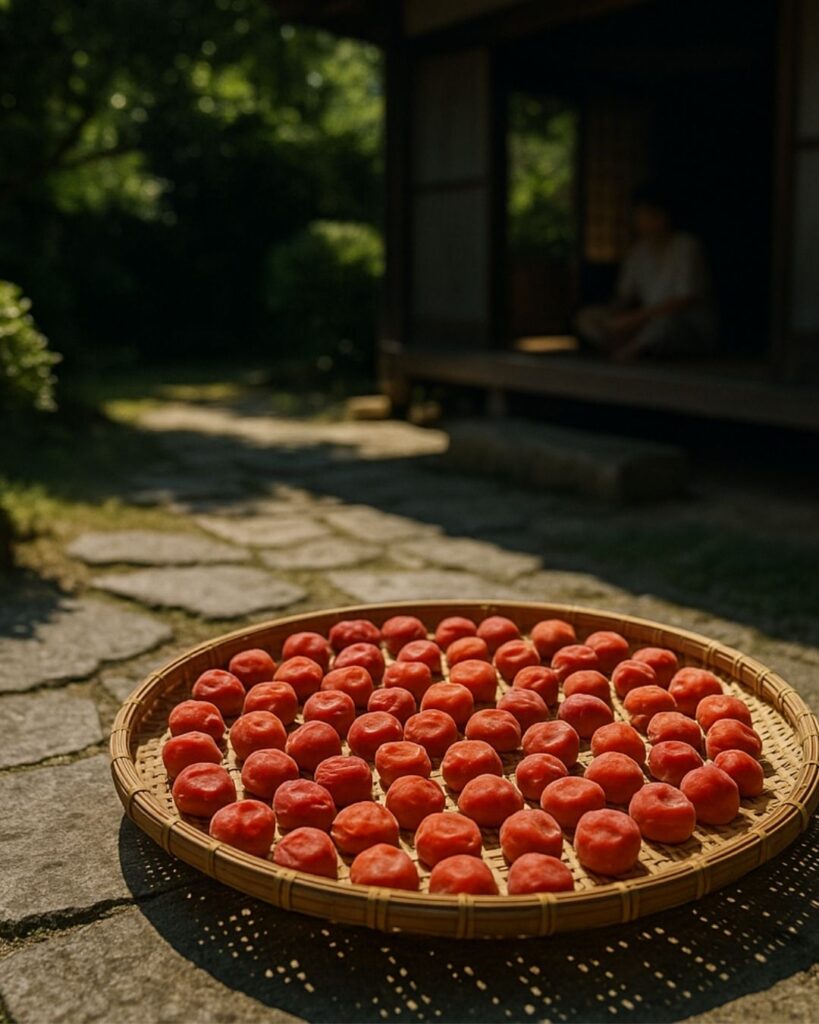 中村汀女の夏の俳句5選-代表作をわかりやすく解説!「梅干して 人は日陰に 隠れけり」この俳句をイメージした画像