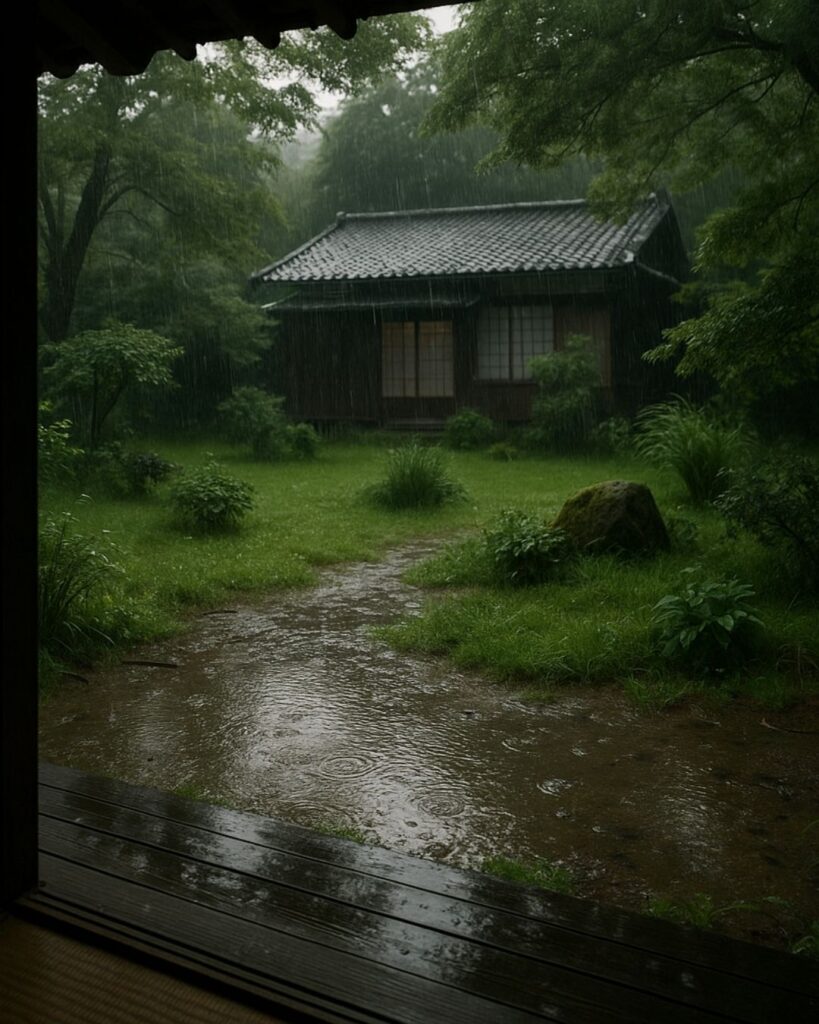 中村憲吉の夏の短歌5選-代表作をわかりやすく解説!「夕立の 流れはじめし 庭のうへに 土のにほひの いたくこそすれ」この短歌をイメージした画像