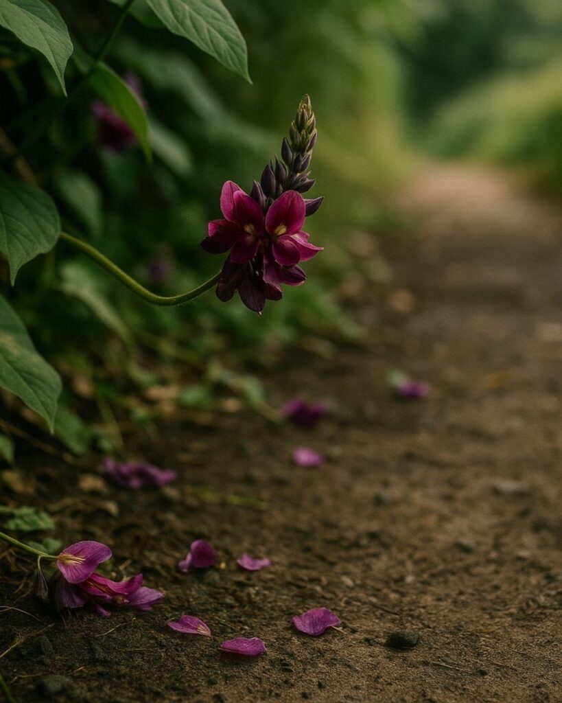 釈迢空の代表的な短歌5選-海やまのあひだ「葛の花　踏みしだかれて、色あたらし。この山道を行きし人あり」この短歌をイメージした画像