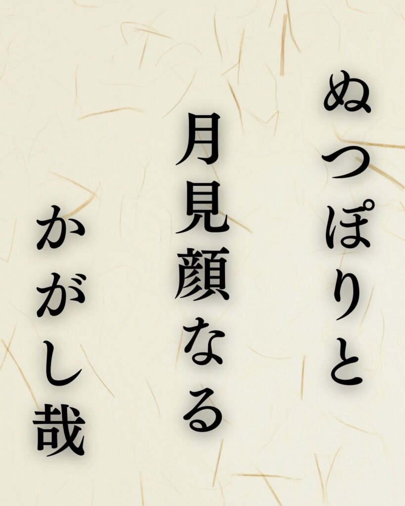 小林一茶の秋の俳句5選-代表作をわかりやすく解説!「ぬつぽりと 月見顔なる かがし哉」この俳句を記載した画像